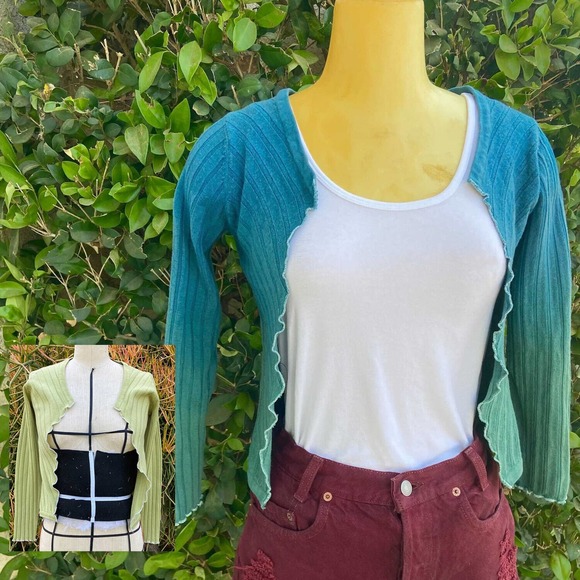 ReDyed Cardigan With Blue to Green Ombre - Picture 3 of 6